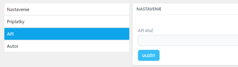 nastavenia API